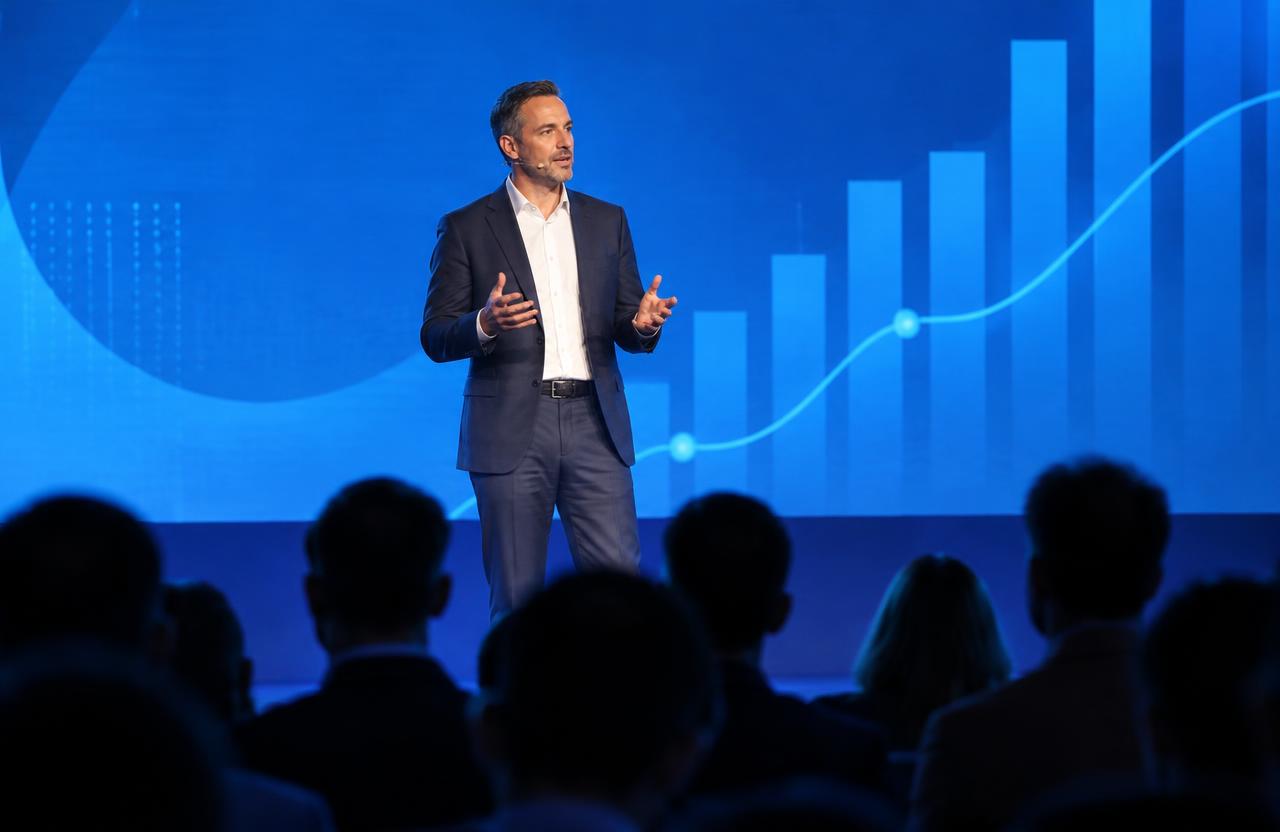Executive speaking at a conference